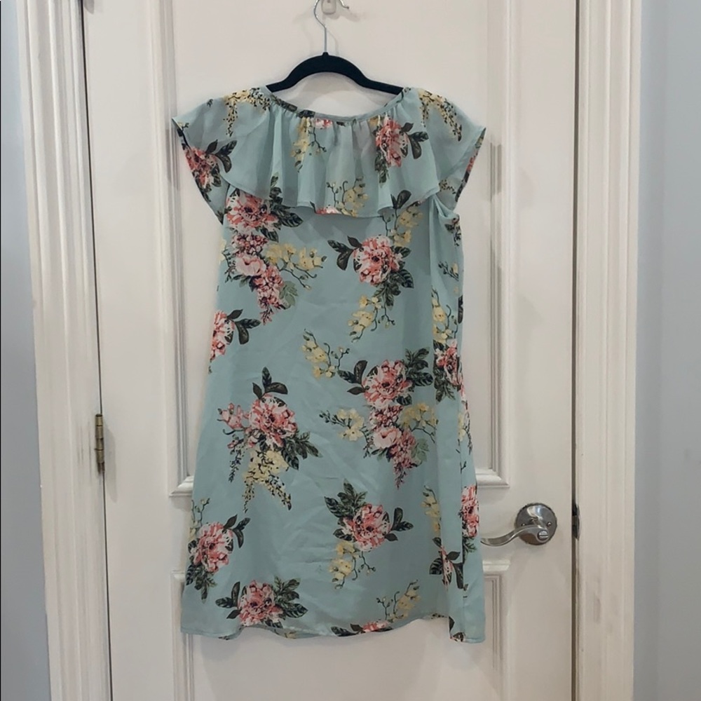 Flowy floral turquoise ruffle dress - Picture 4 of 6